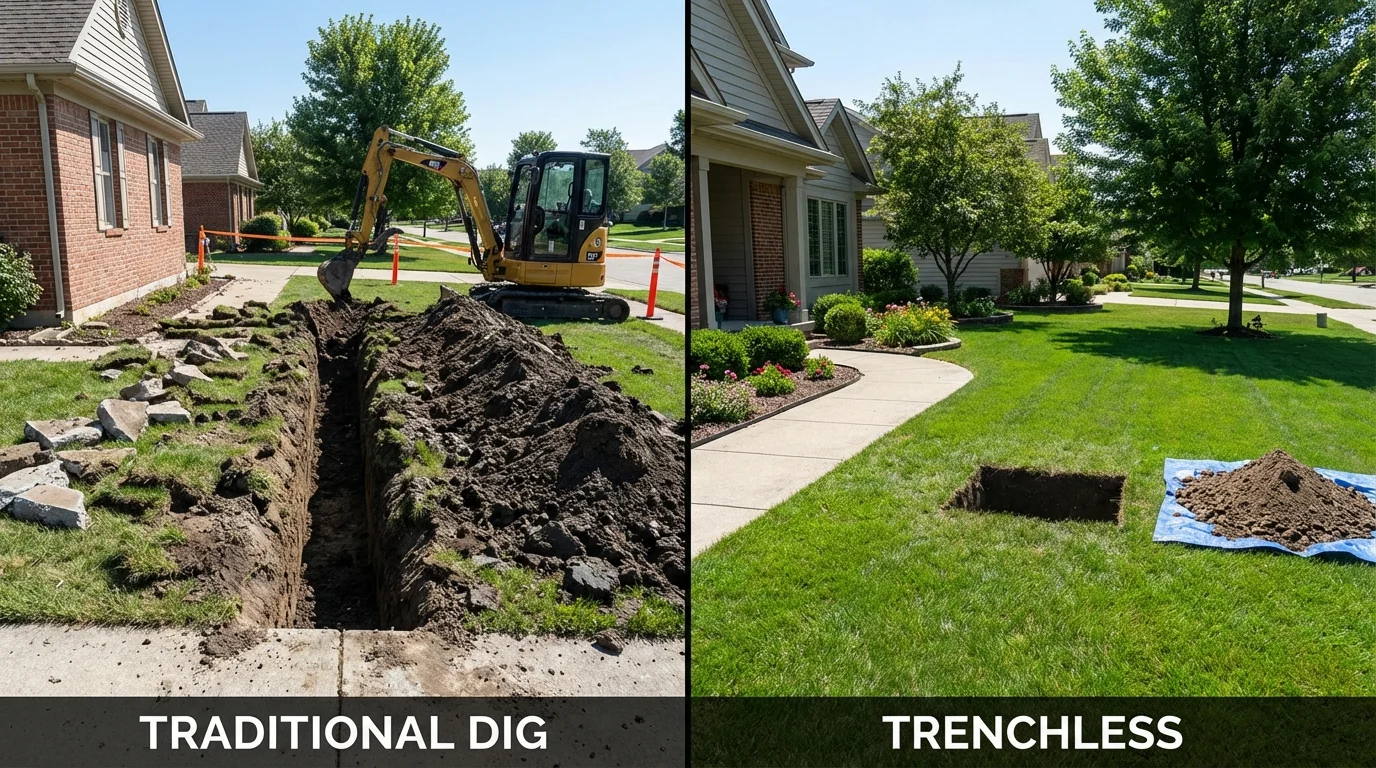 Trenchless sewer repair with minimal yard damage versus traditional excavation in Berwick, PA